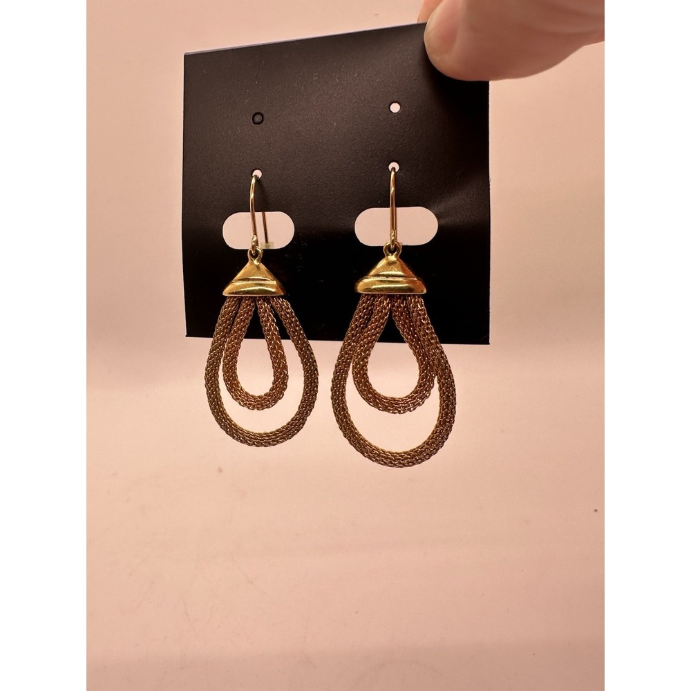 LRL Lauren Ralph Lauren Gold Tone Teardrop Chain Dangle Earrings Logo - Picture 5 of 7